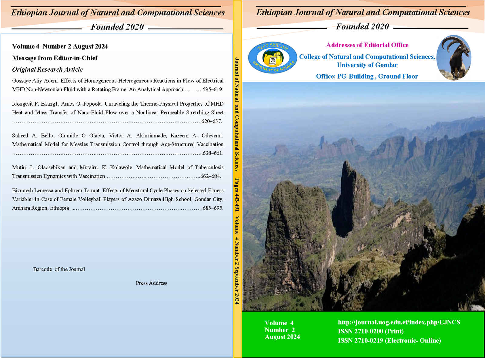 					View Vol. 4 No. 2 (2024): Ethiopian Journal of Natural and Computational Sciences
				